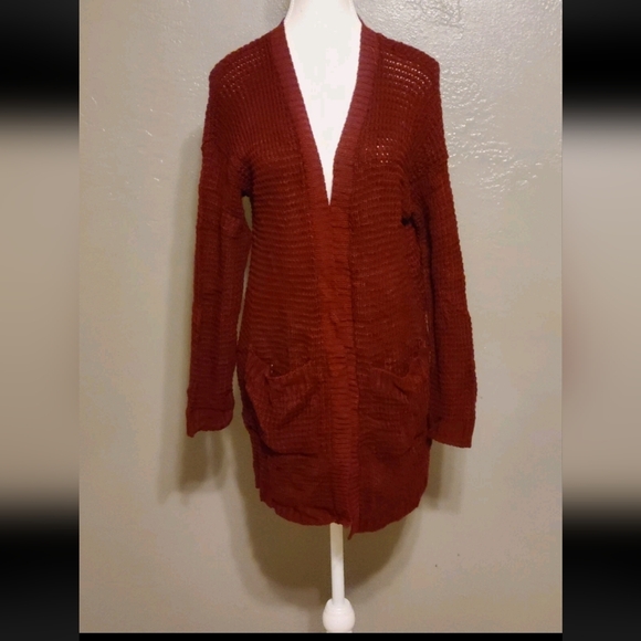 Say What Juniors medium Knit Open front w pockets Burgundy Cardigan Sweater NWT - Picture 10 of 10
